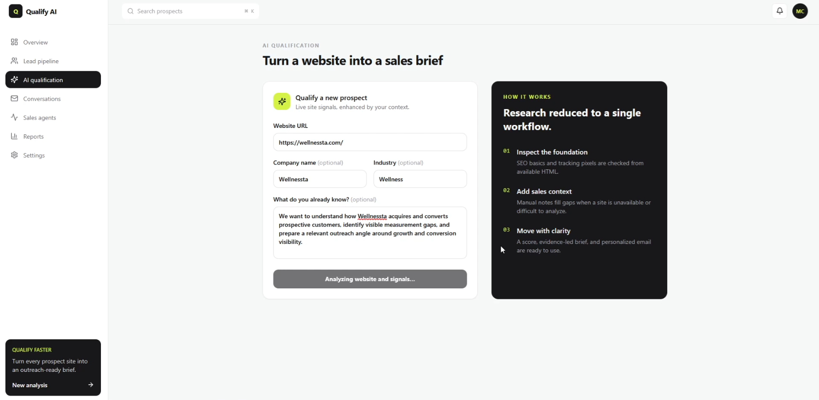 QualifyAI personalized sales brief